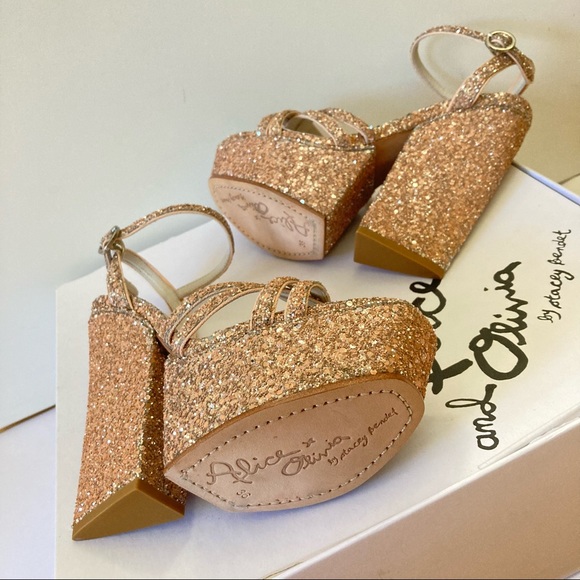 NWT Alice & Olivia Ursula Glitter Platform Wedges - Picture 9 of 11
